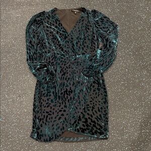 Toccin NY Mini Leopard Print Black and Green Dress Size 8